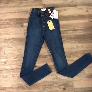 High rise blue jeans